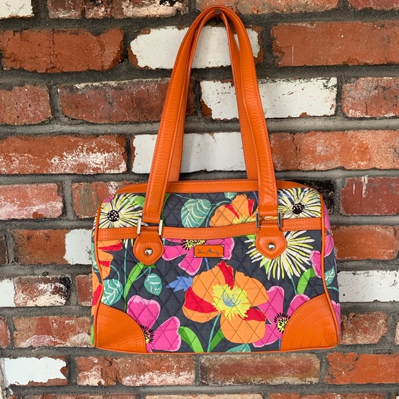 Vera Bradley Handbags - Vera Bradley tote speedy style orange leather trim